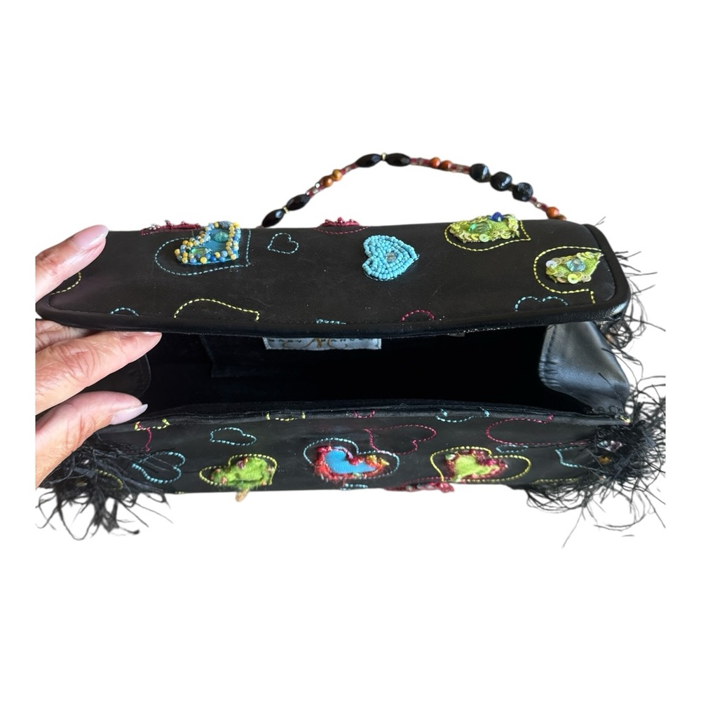 Rare! Vintage Mary Frances Black Shoulder Bag Beaded Colorful Heart Accents - Picture 12 of 17